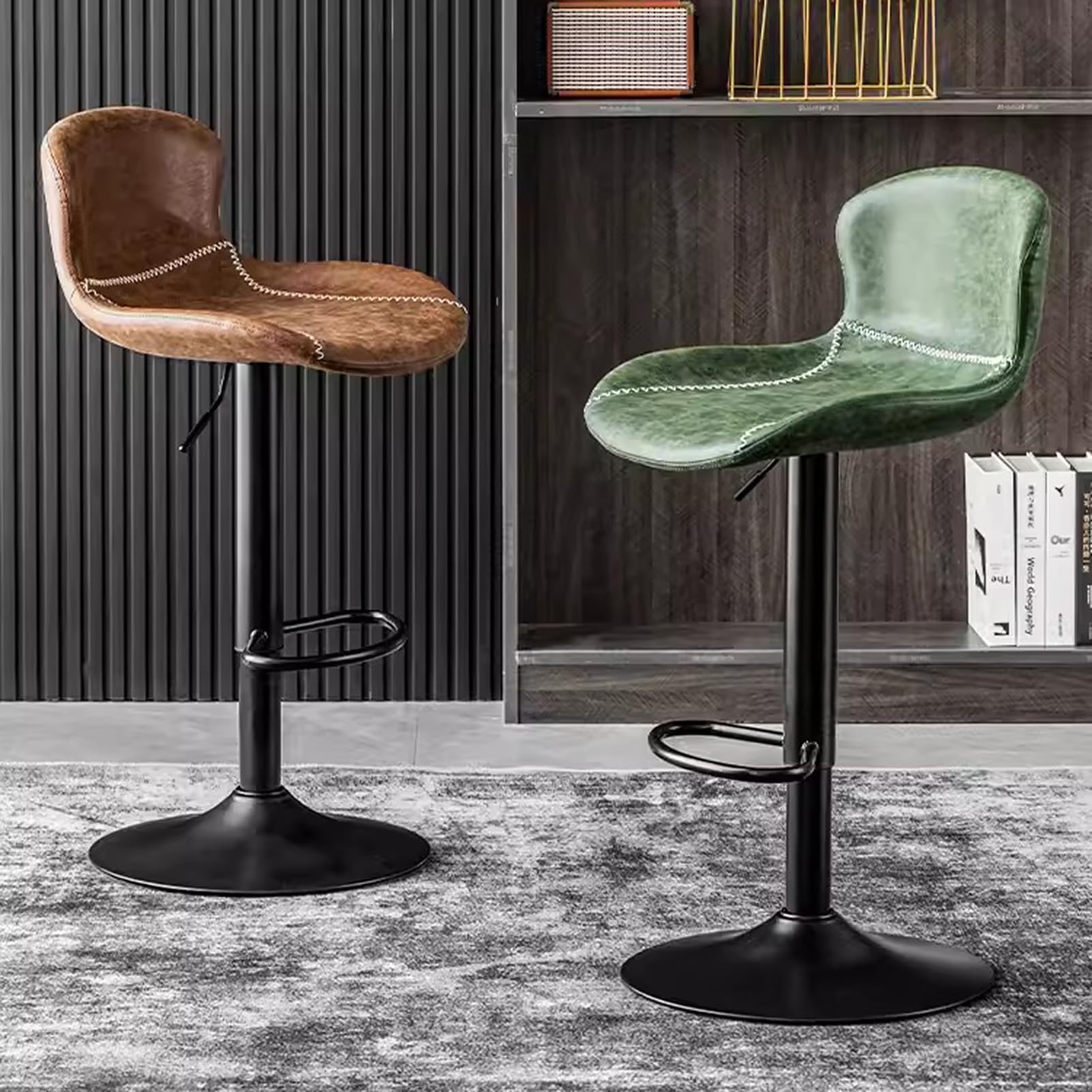 Amazon｜PUレザーバースツール、360度回転バースツール、背もたれ付き